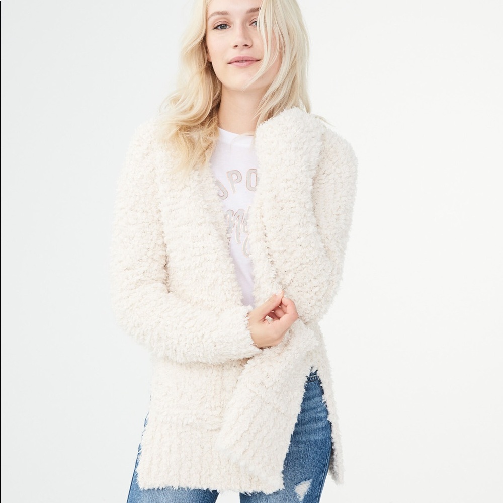 Long cream colored winter cardigan